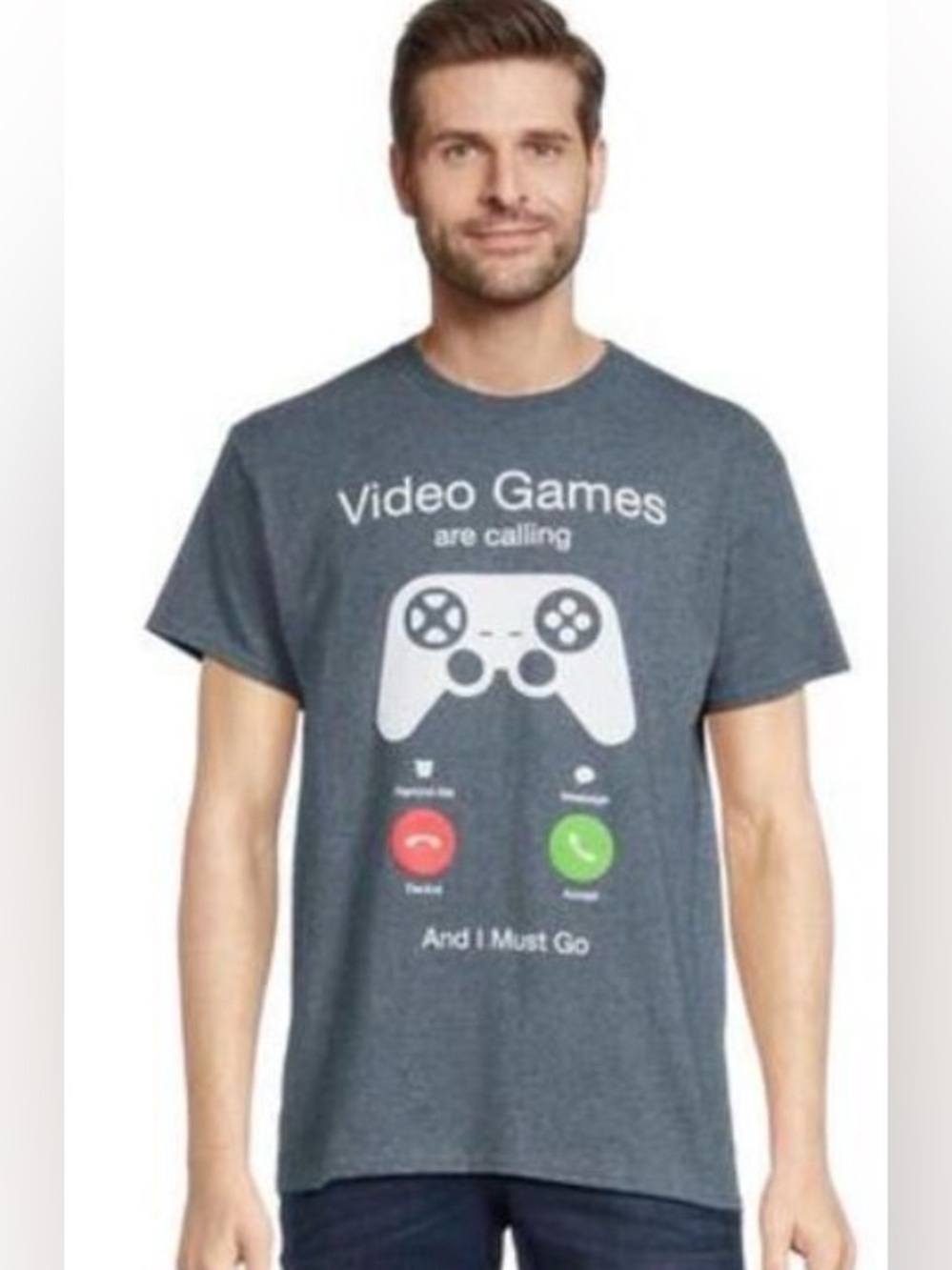 Video Games are Calling And I Must Go" Gray Graphic T-Shirt, Size L